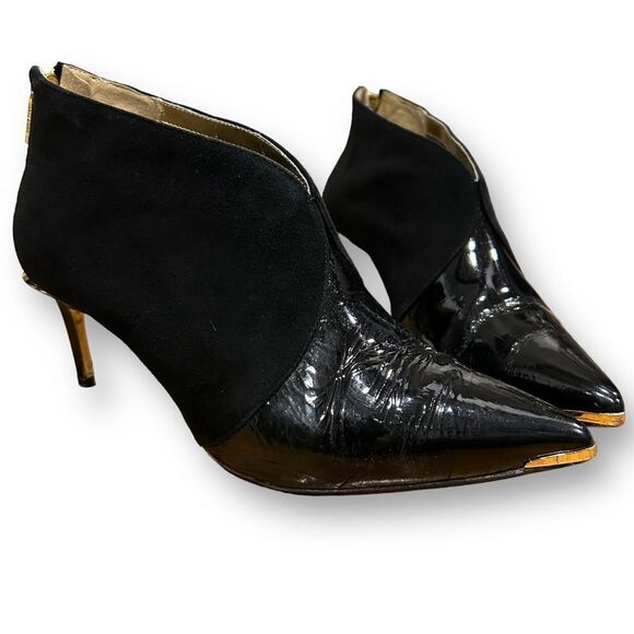 Ted Baker Hainns Suede Leather and Gold Heeled Pointed Toe Ankle Shoe Boots - Picture 5 of 16